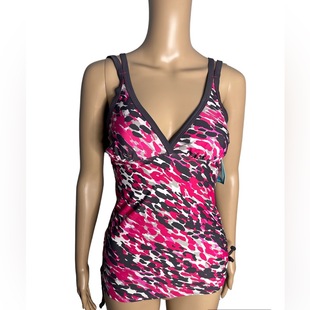 Free country pink gray camp print tankini top size M